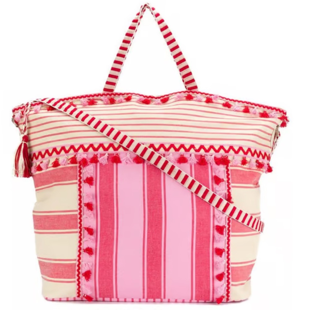 Dodo Bar Or Lydia Tote - Striped Pink and Cream